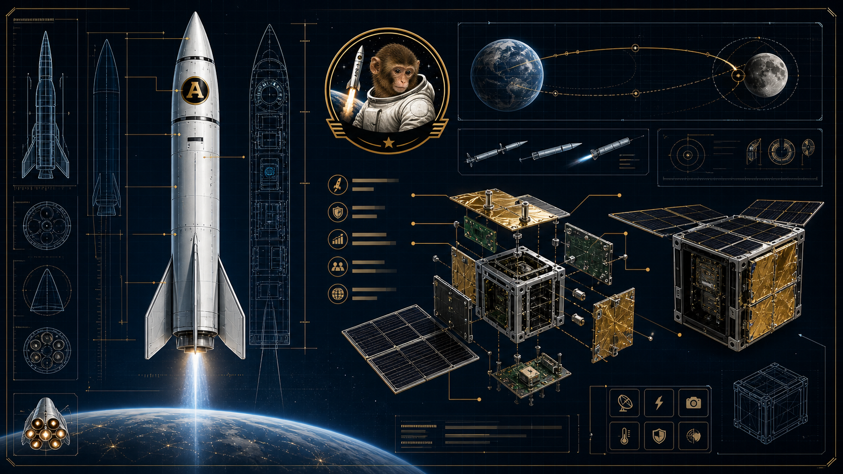 APE-1 rocket and CubeSat engineering blueprint